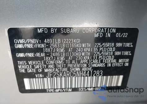 2022 Subaru Forester Touring из США, поврежденный, VIN JF2SKARC5NH441283